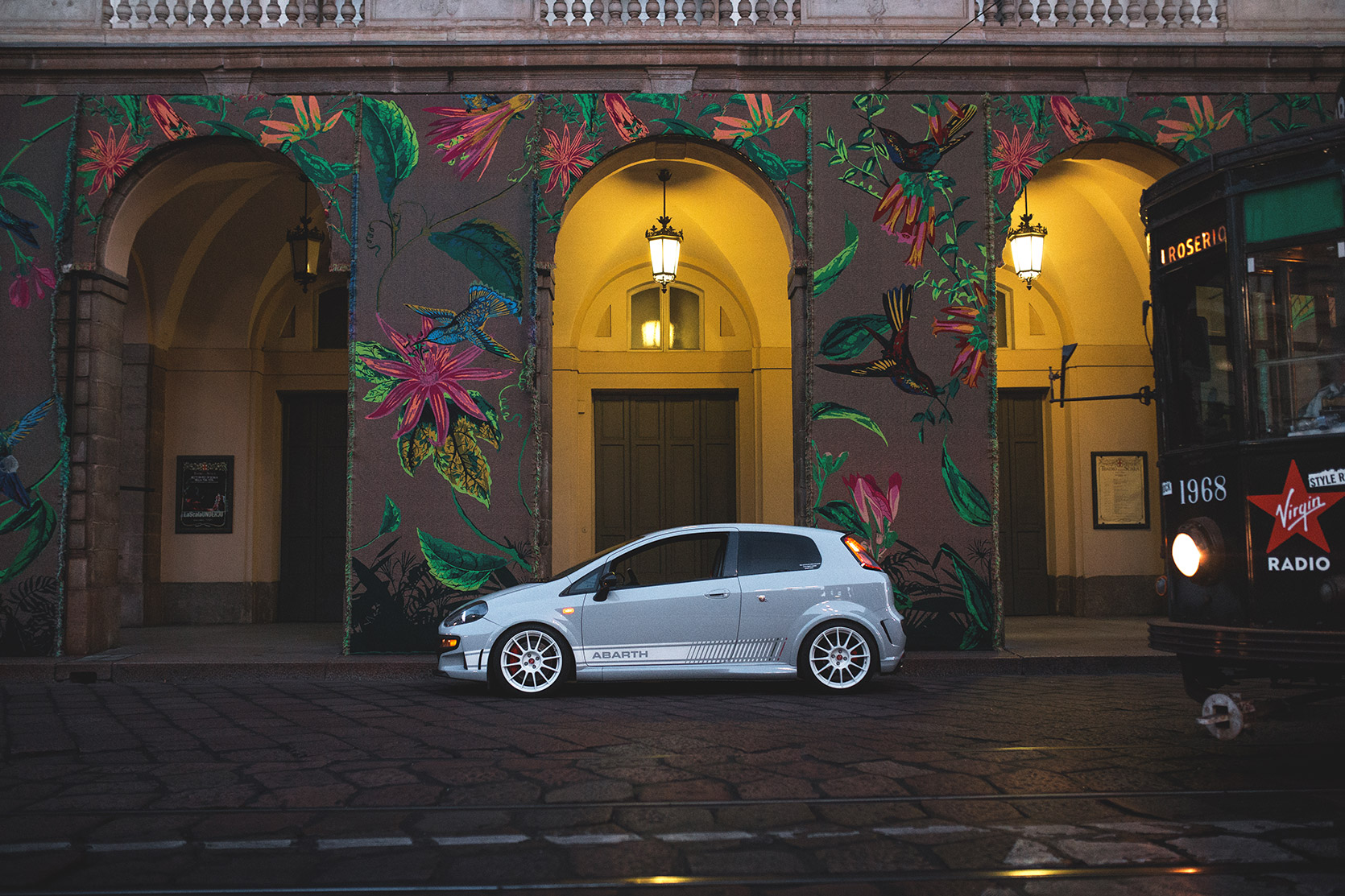 A Punto Evo Abarth Esseesse in front of Teatro alla Scala in Milano