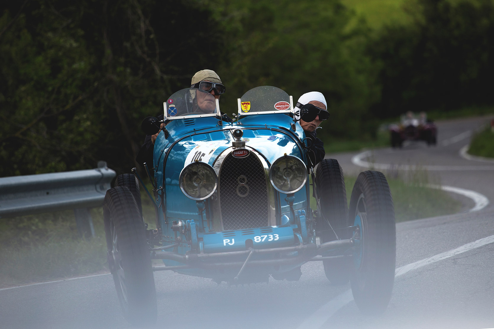 A Bugatti type 35B climbing the hill at Vernasca Silver Flag